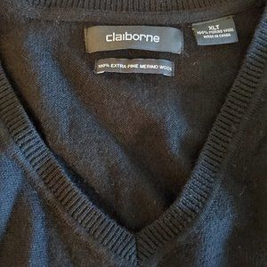 Claiborne Men's V-Neck Merino Wool Sweater XL Black